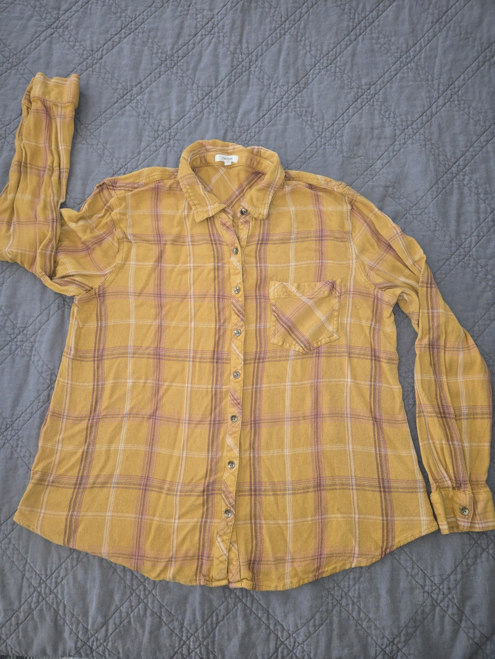Maurices Mustard Plaid Button-Down Shirt